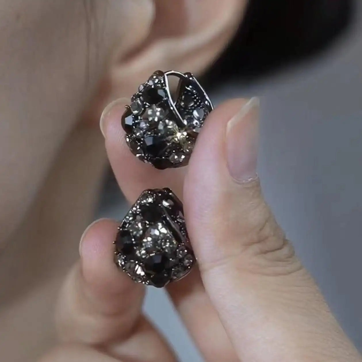 Black Crystal Stud Earrings