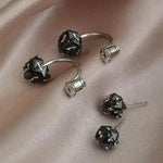 Black Crystal Two-Way Wear Needle Earrings