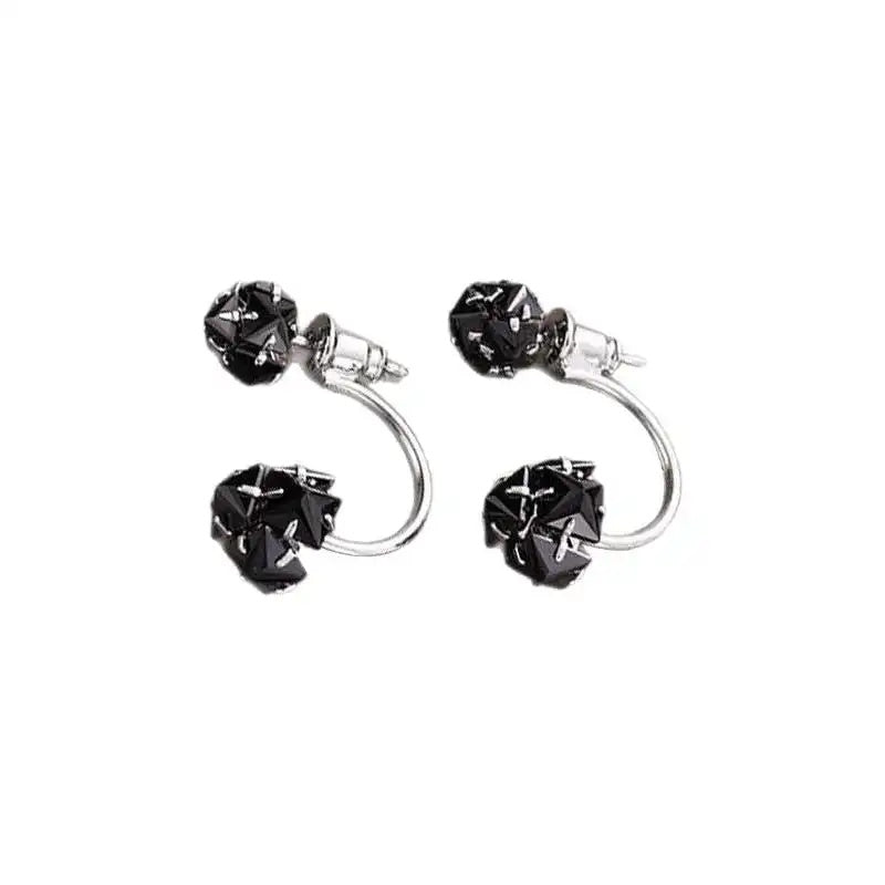 Black Crystal Two-Way Wear Needle Earrings