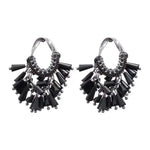 Black Fan Crystal Tassel Drop Earrings