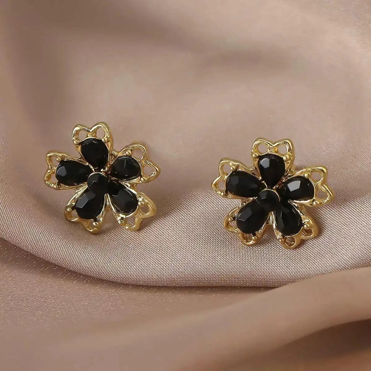 Black Flower Stud Earrings