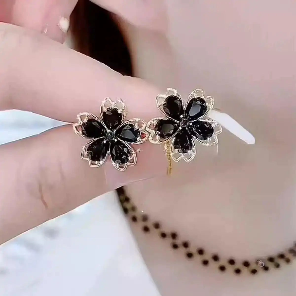 Black Flower Stud Earrings