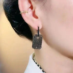 Black Geometric Crystal Hoop Earrings