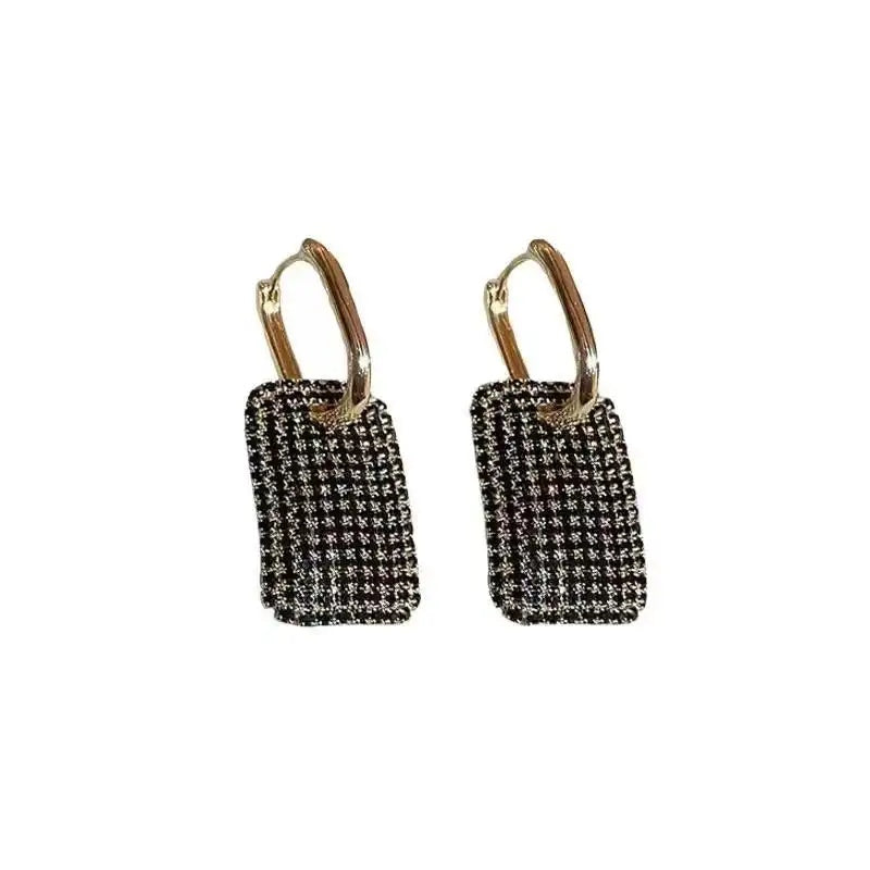 Black Geometric Crystal Hoop Earrings