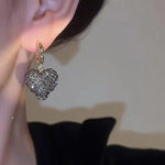 Black Gray Drill Heart Earrings