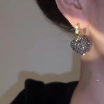 Black Gray Drill Heart Earrings