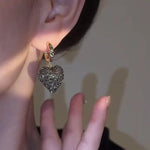 Black Gray Drill Heart Earrings