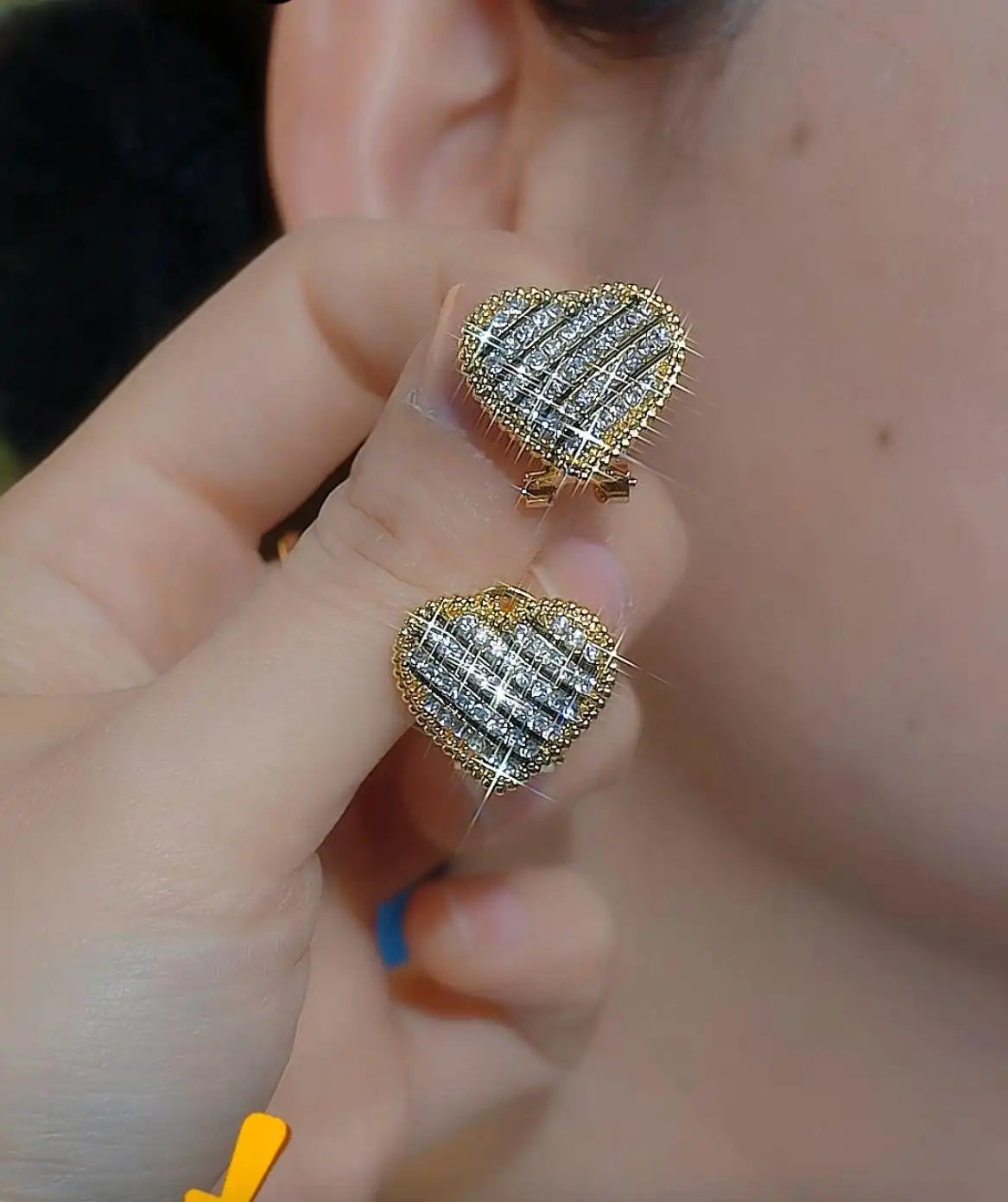 Black Heart Crystal Geometric Stud Earrings