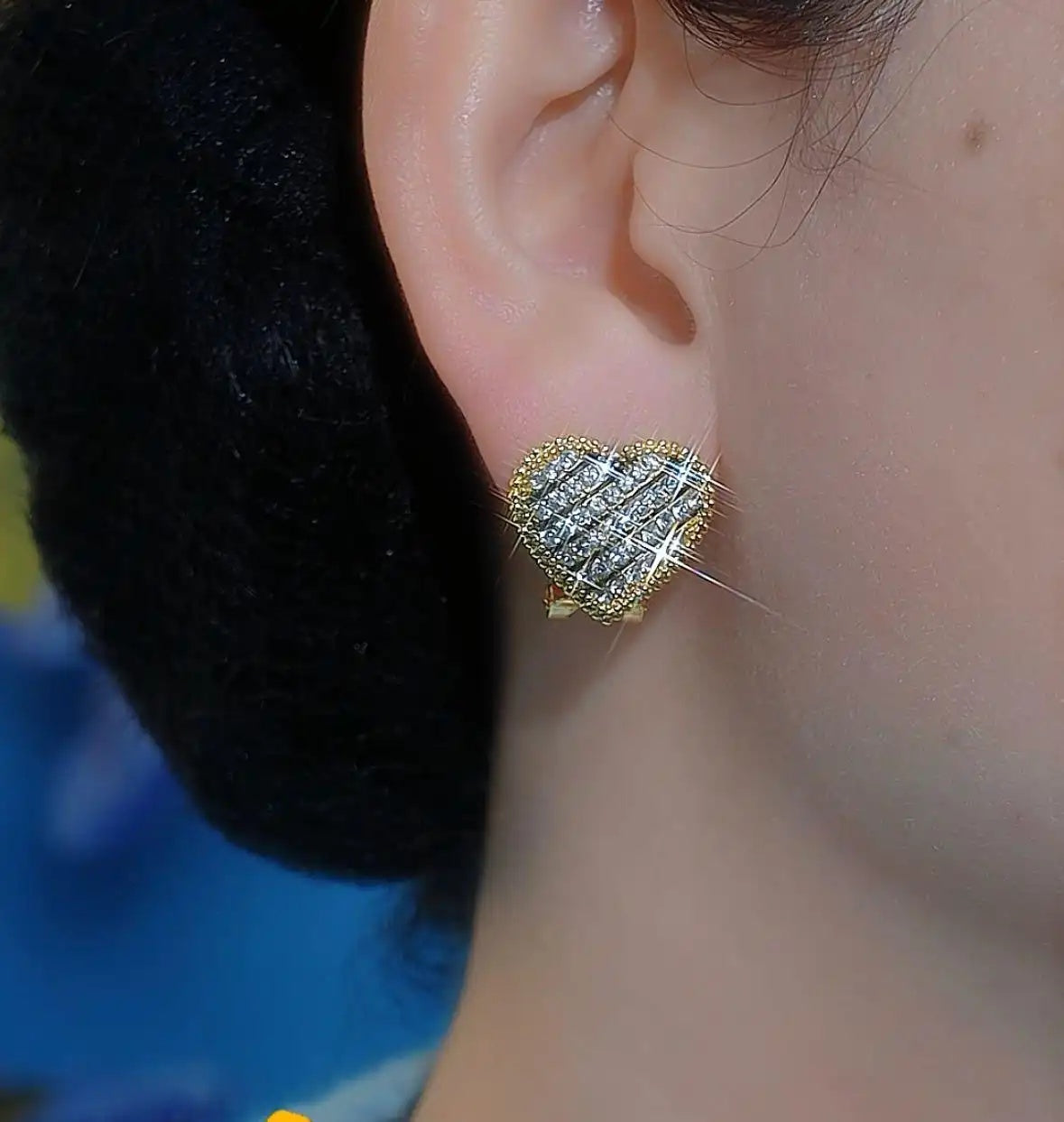 Black Heart Crystal Geometric Stud Earrings