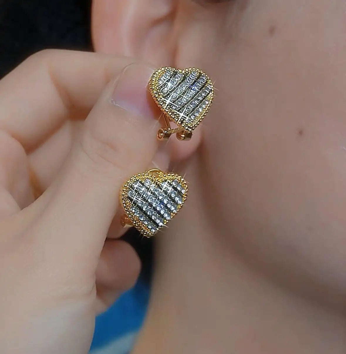Black Heart Crystal Geometric Stud Earrings