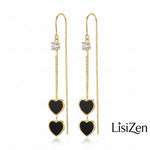 Black Heart Long Tassel Ear Drop Earrings