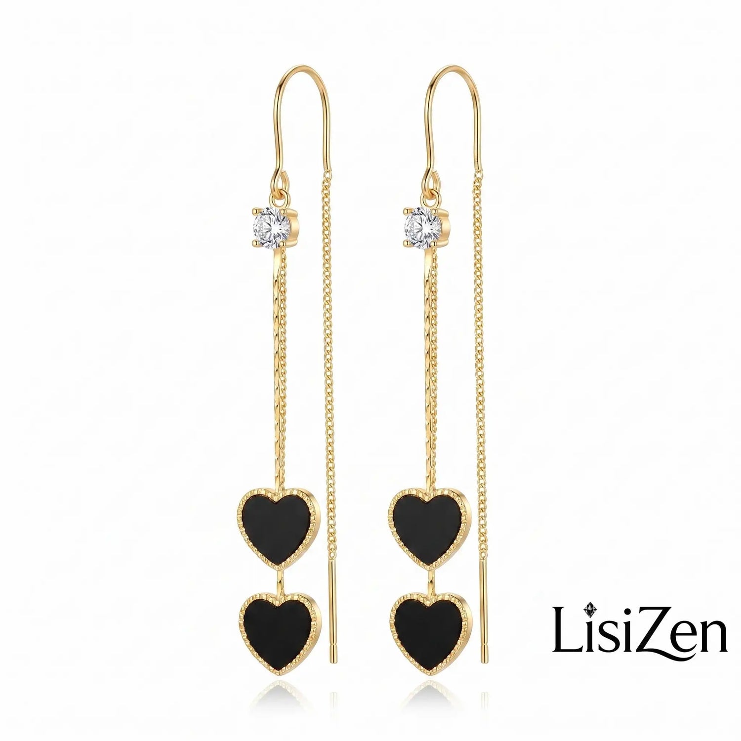 Black Heart Long Tassel Ear Drop Earrings