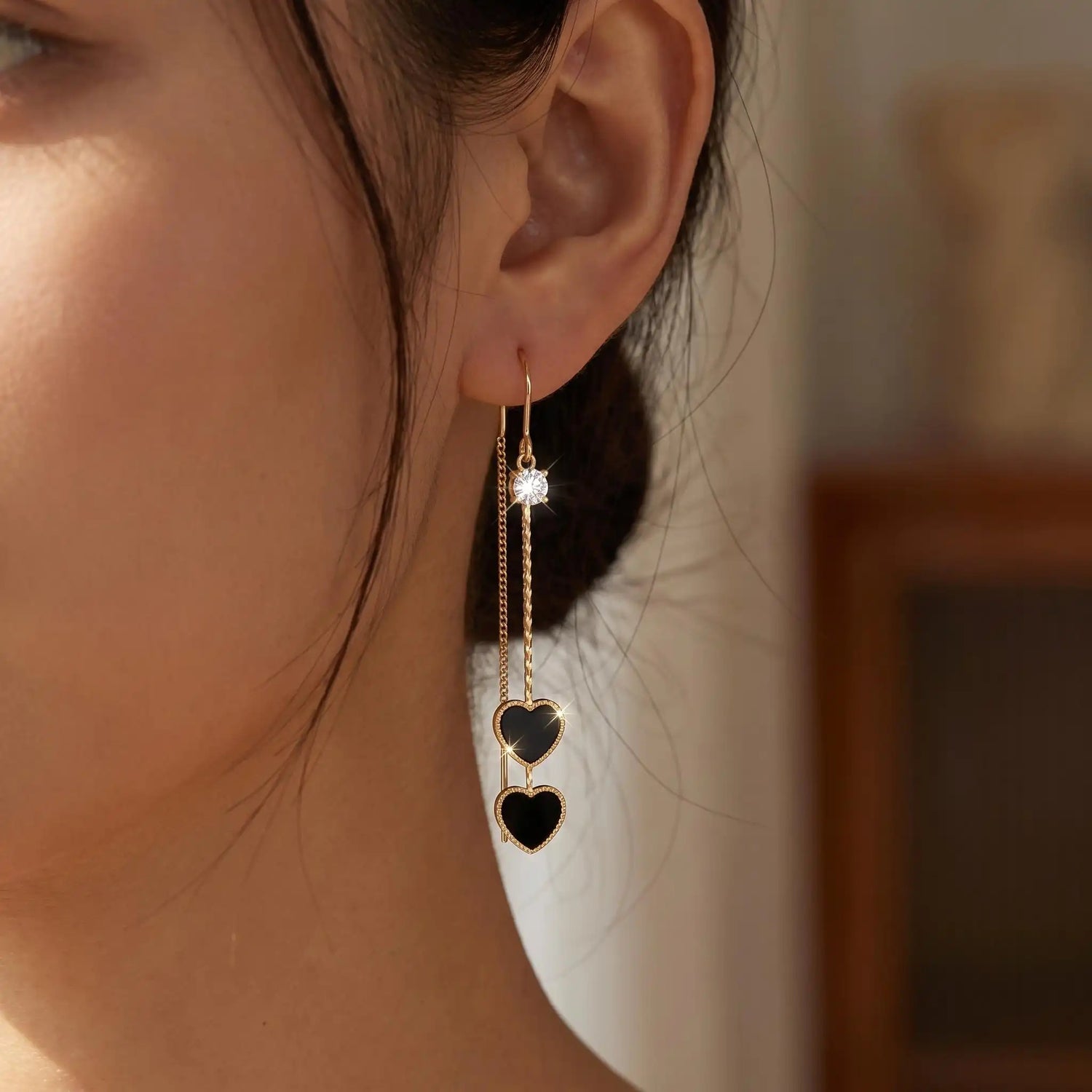 Black Heart Long Tassel Ear Drop Earrings