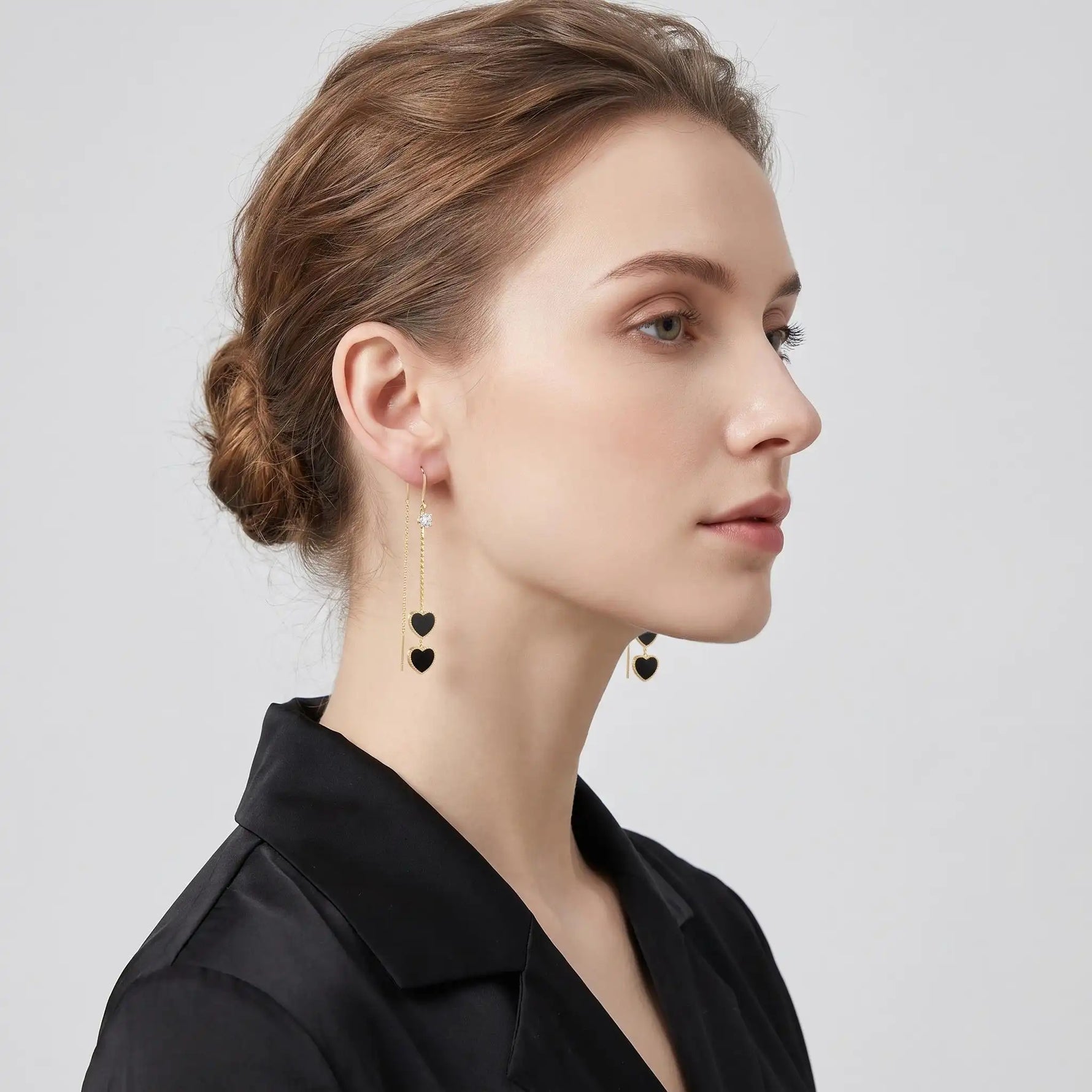 Black Heart Long Tassel Ear Drop Earrings
