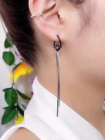 Black Long 1 Carat Tassel Drop Earrings