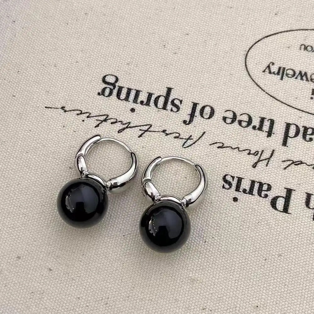 Black Pearl Hoop Earrings