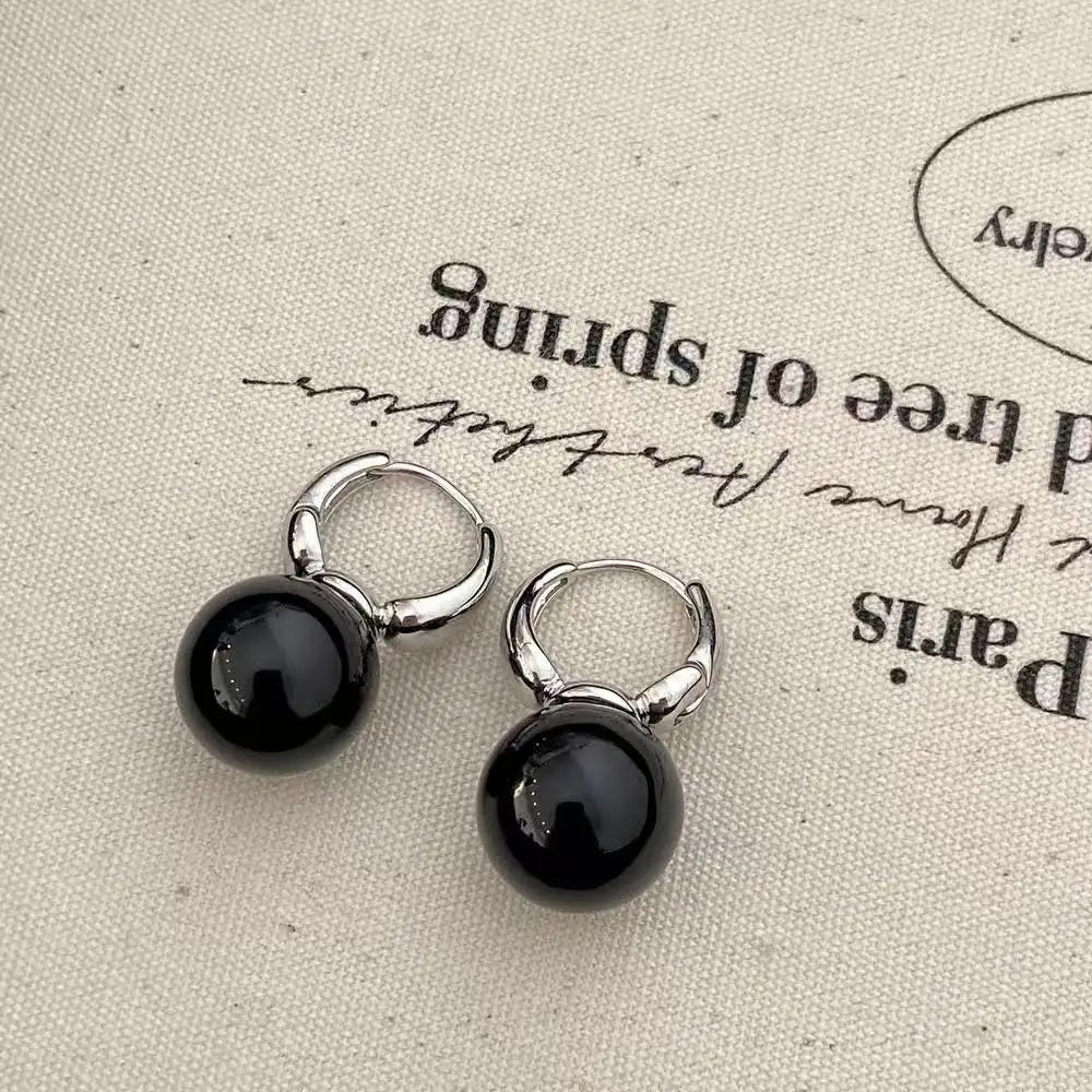 Black Pearl Hoop Earrings