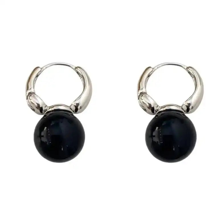 Black Pearl Hoop Earrings