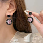 Black Pink Contrast Color Heart Earrings