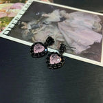 Black Pink Contrast Color Heart Earrings