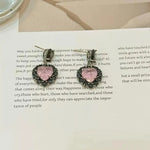 Black Pink Contrast Color Heart Earrings