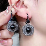 Black Rose Hoop Earrings