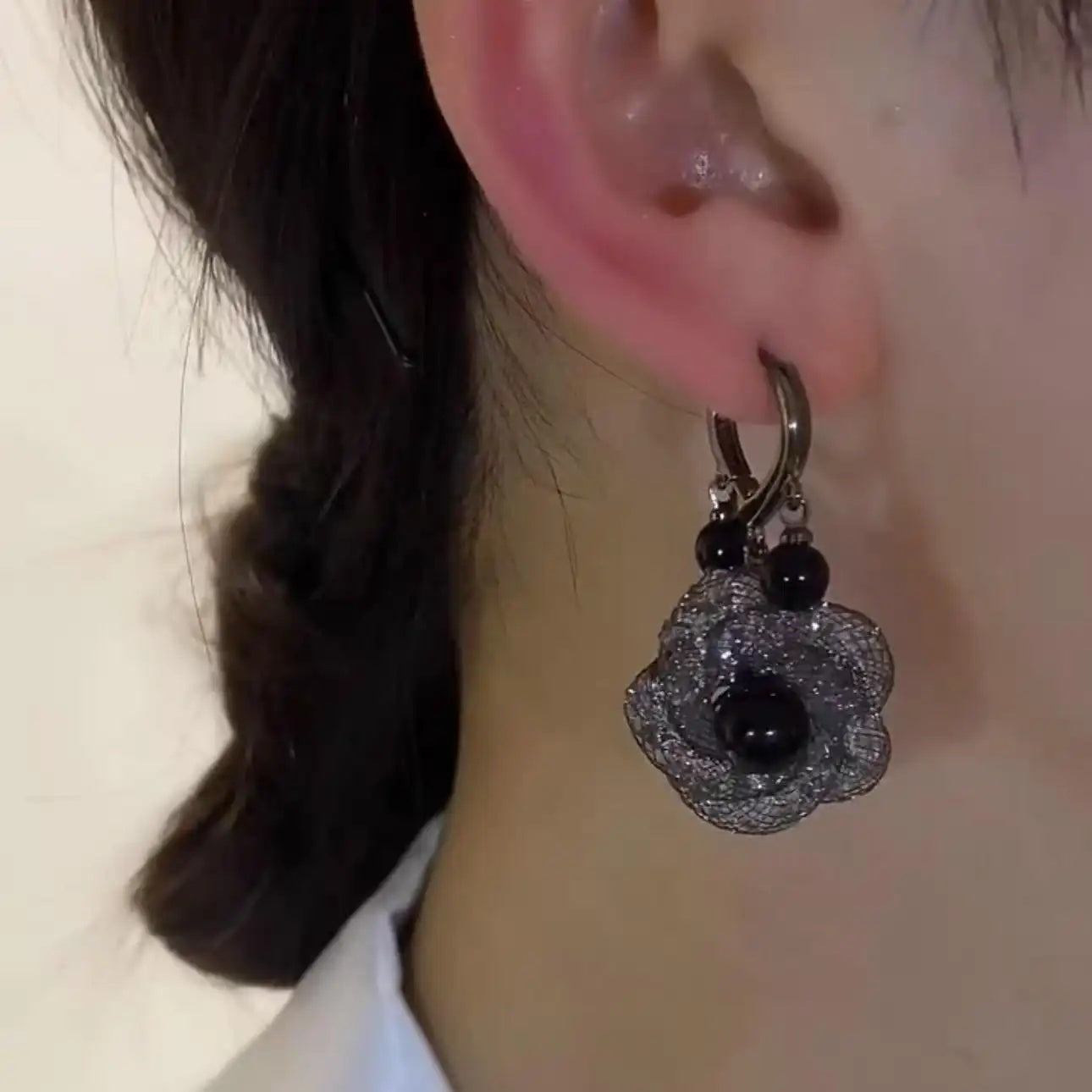 Black Rose Hoop Earrings