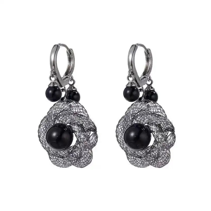 Black Rose Hoop Earrings