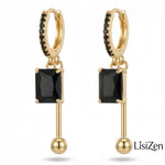 Black Square Crystal Hoop Earrings