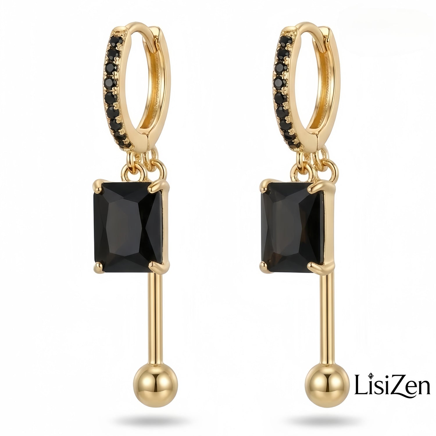 Black Square Crystal Hoop Earrings