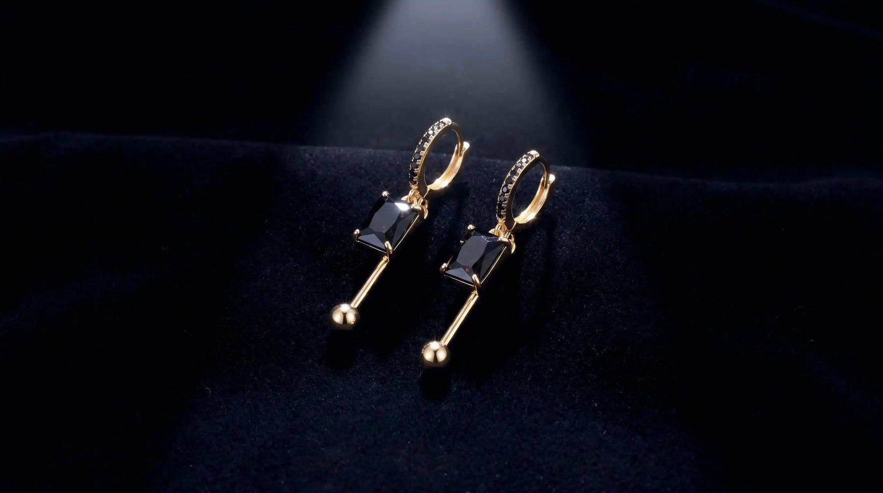 Black Square Crystal Hoop Earrings