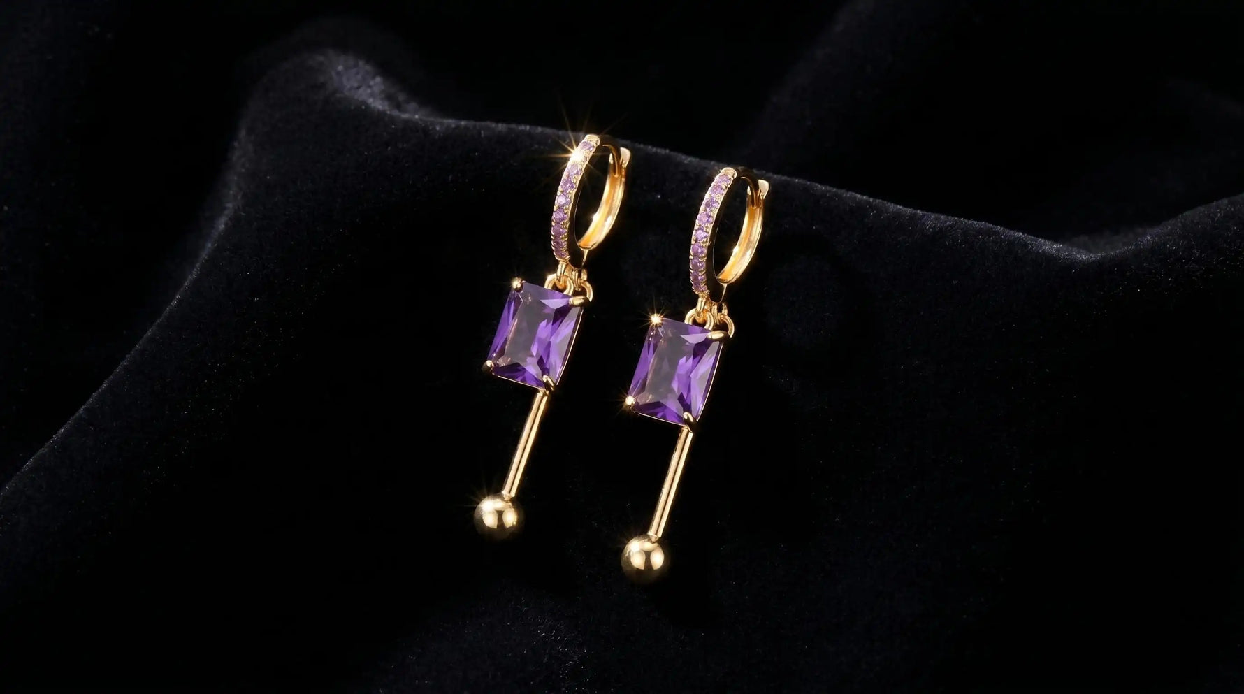 Black Square Crystal Hoop Earrings