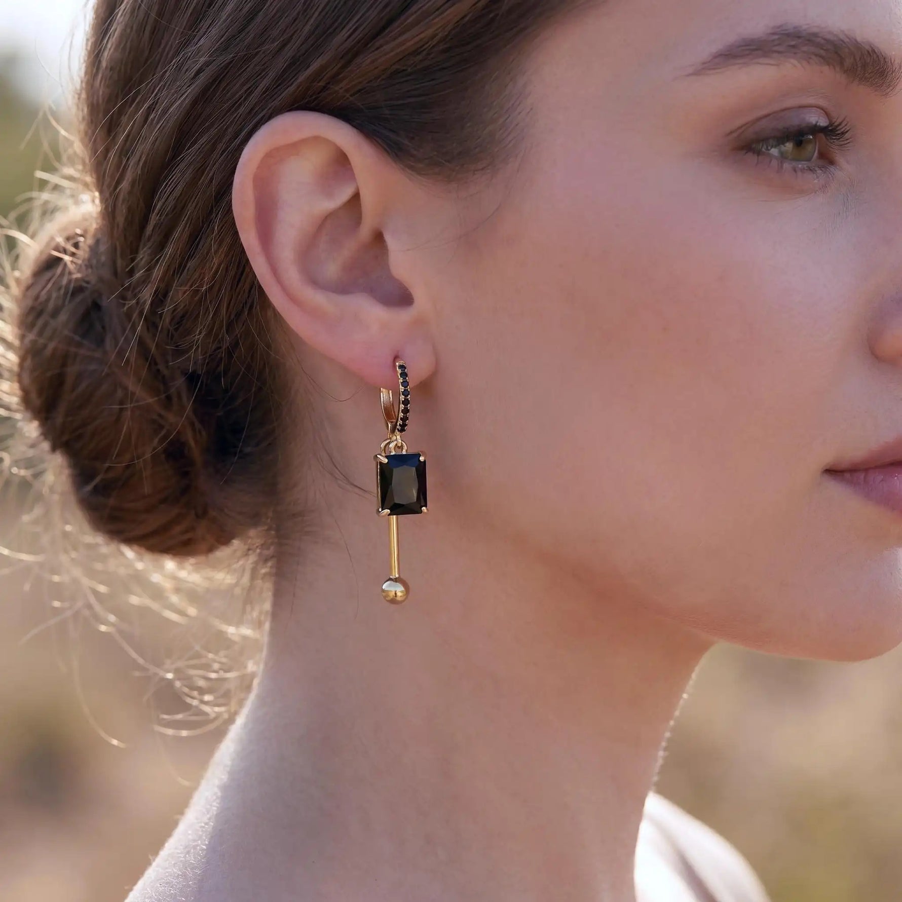 Black Square Crystal Hoop Earrings
