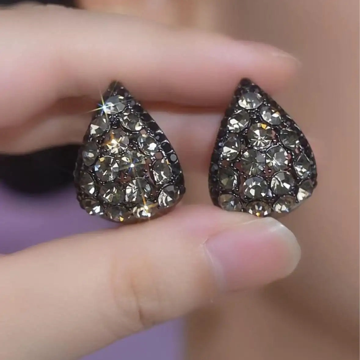 Black Teardrop Crystal Earrings