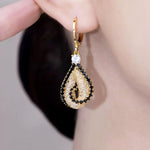 Black Teardrop Gold-Tone Rhinestones Drop Earrings