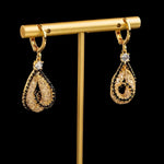 Black Teardrop Gold-Tone Rhinestones Drop Earrings