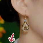 Black Teardrop Gold-Tone Rhinestones Drop Earrings