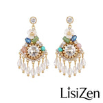 Blue Bohemian Crystal Chandelier Earrings