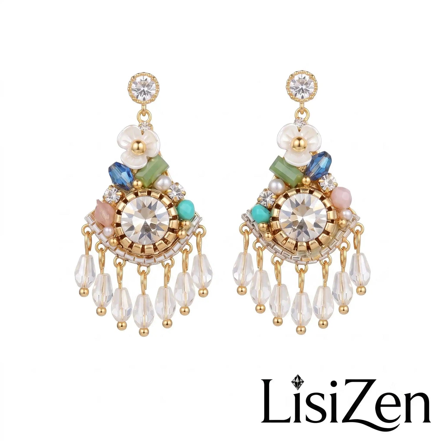 Blue Bohemian Crystal Chandelier Earrings