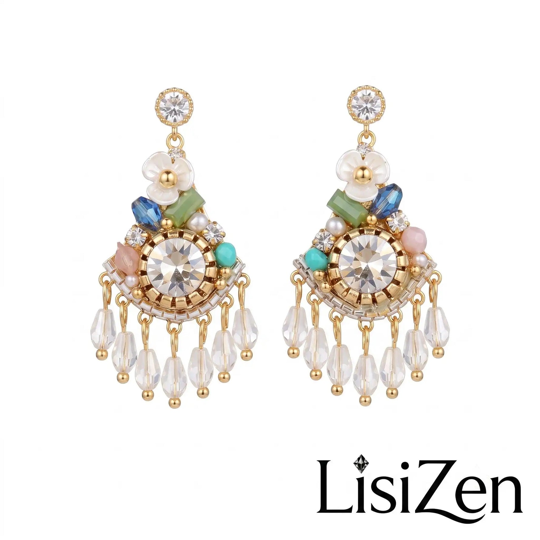 Blue Bohemian Crystal Chandelier Earrings