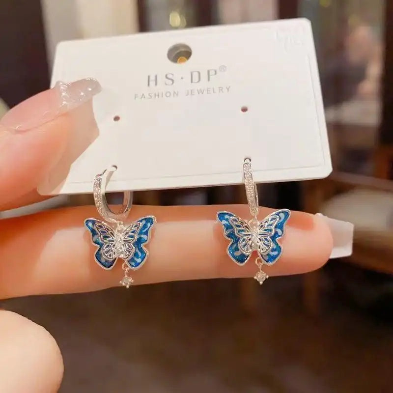 Blue Butterfly Clip-On Earrings