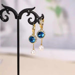 Blue Crystal Bead Tassel Drop Earrings