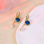 Blue Crystal Bead Tassel Drop Earrings