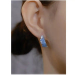 Blue Crystal C-Shaped Earrings