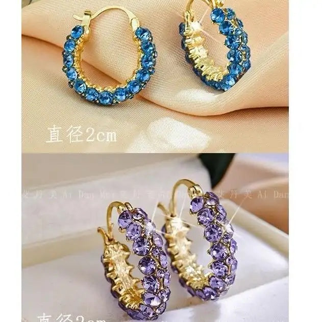 Blue Crystal Circle Hoop Earrings