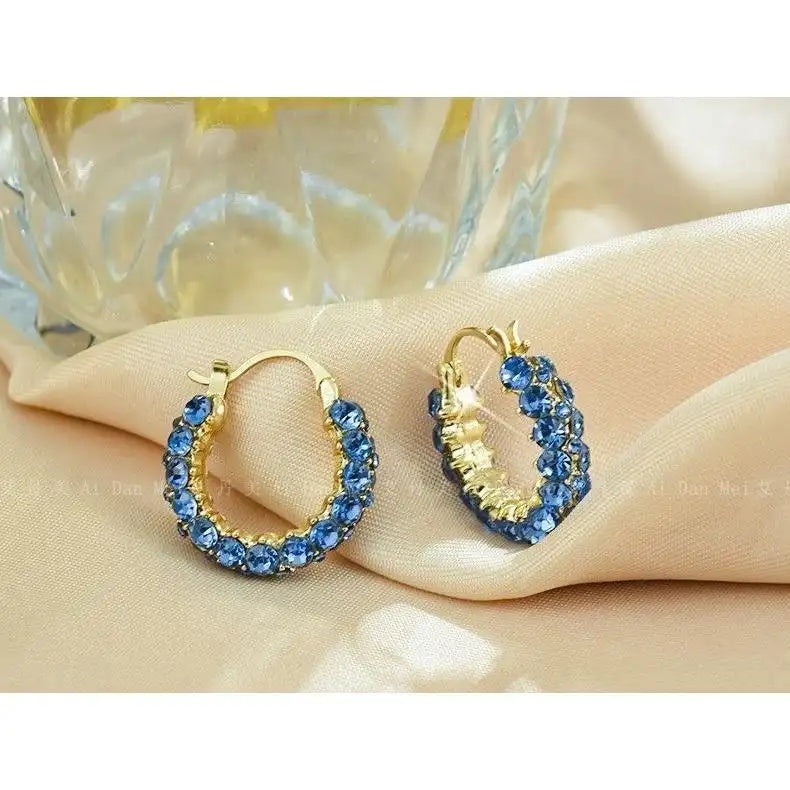 Blue Crystal Circle Hoop Earrings