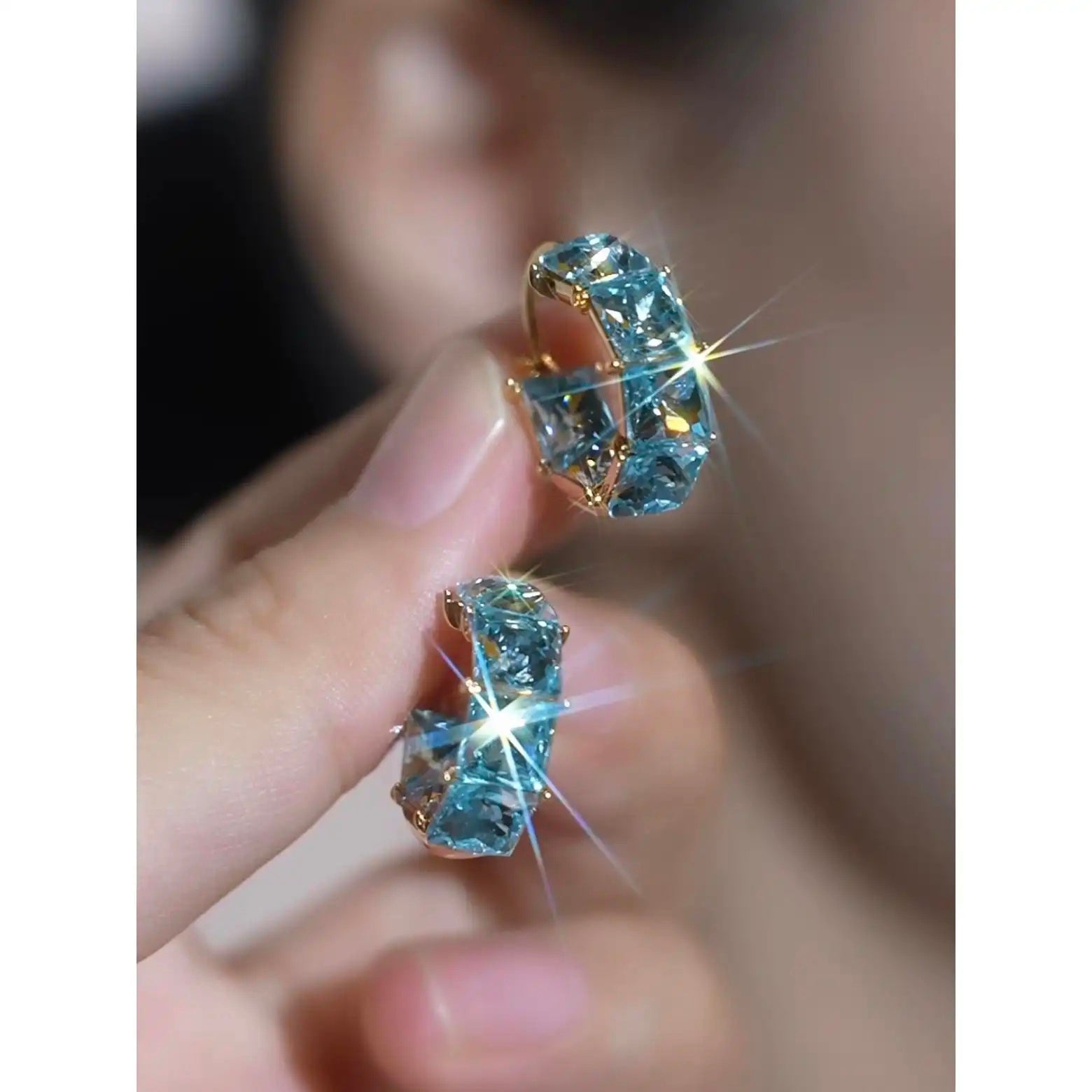 Blue Crystal Circle Stud Earrings