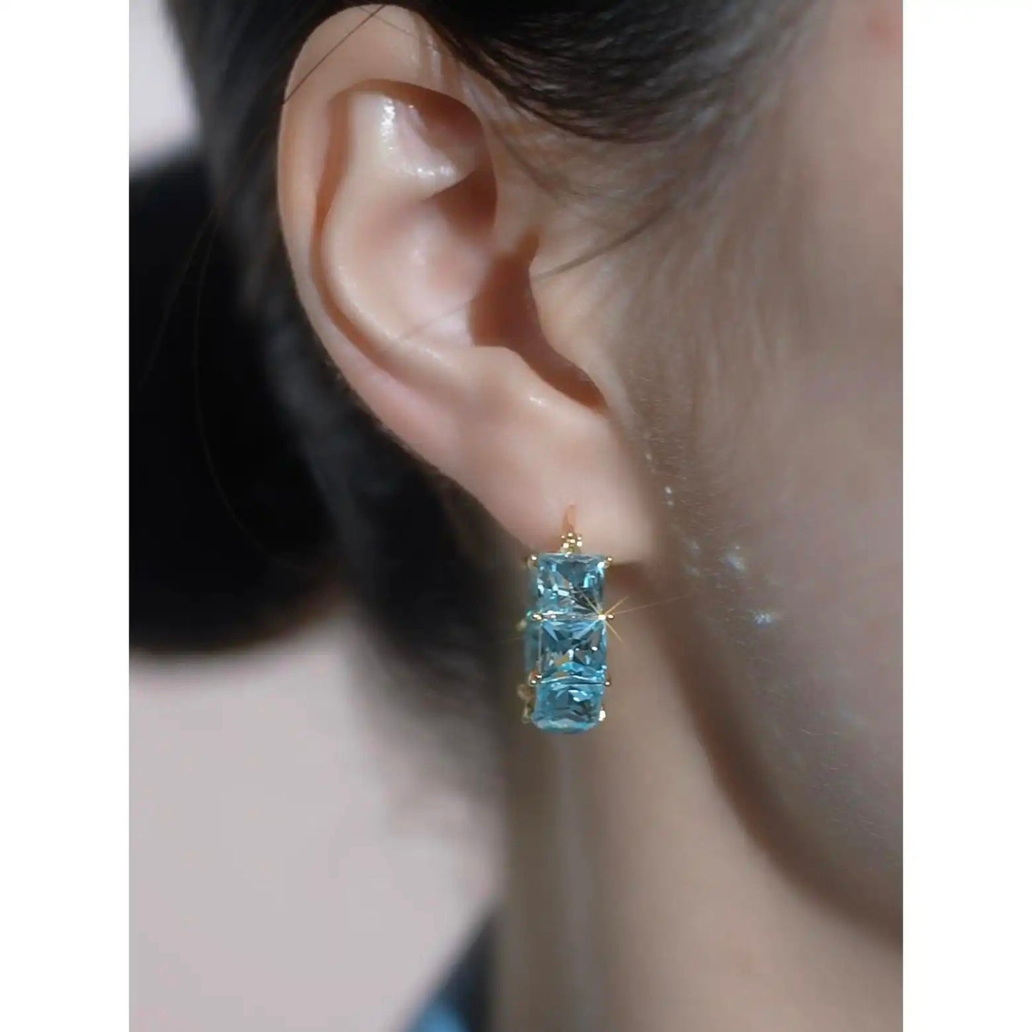 Blue Crystal Circle Stud Earrings