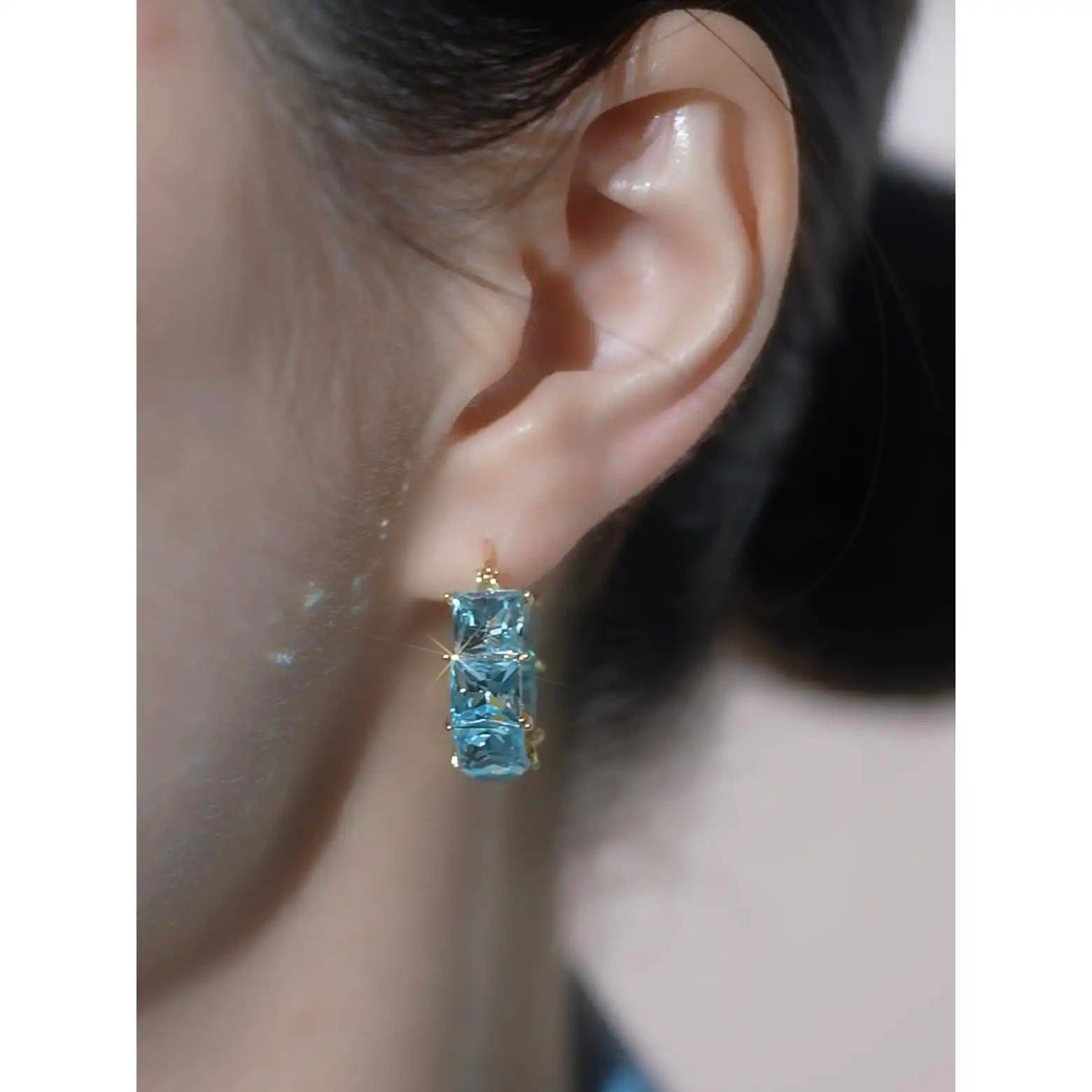 Blue Crystal Circle Stud Earrings