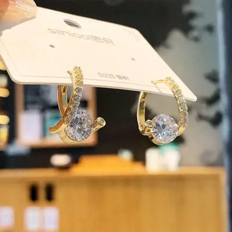 Blue Crystal Crescent Hoop Earrings